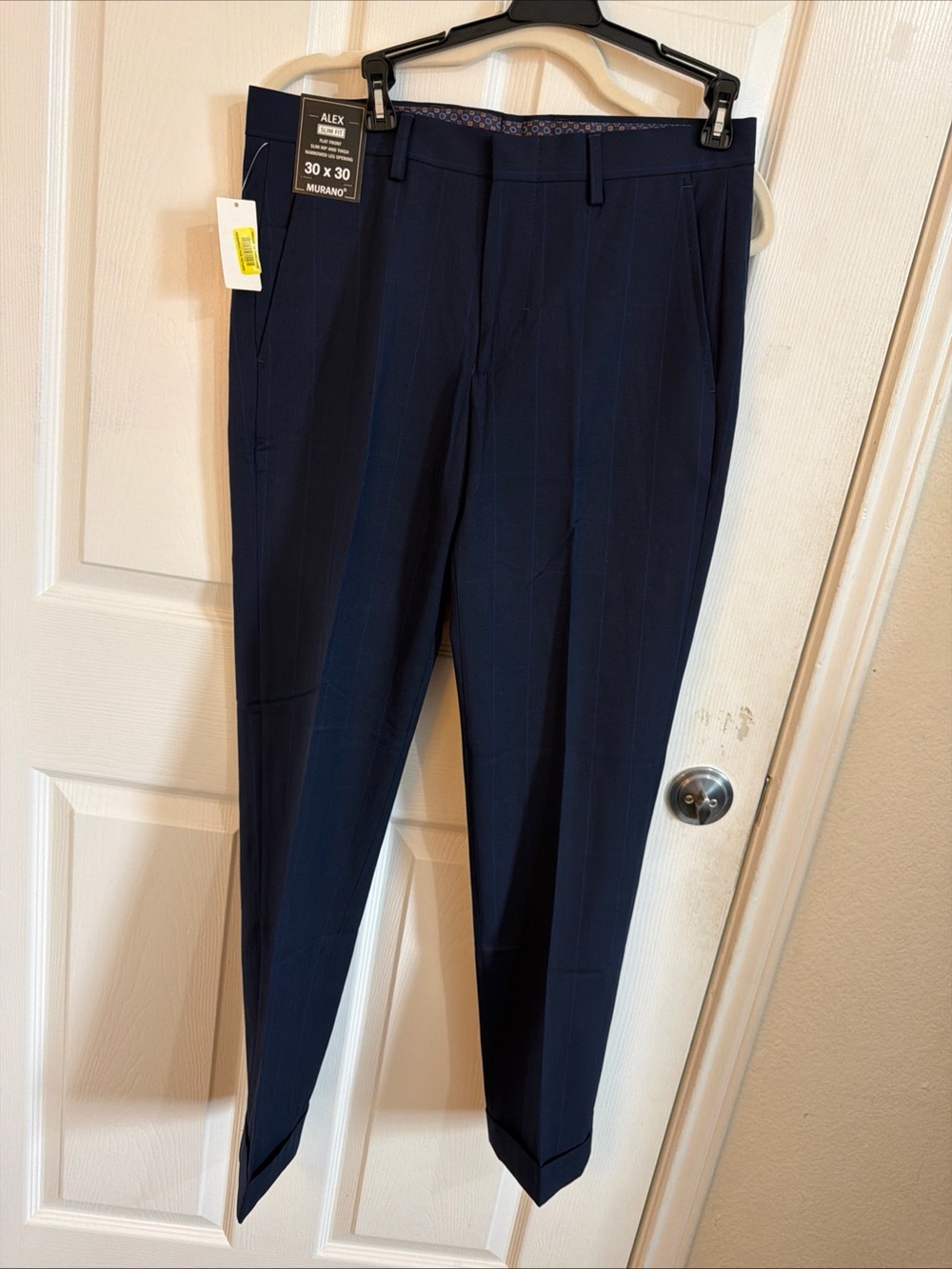 Murano Men's Dark Navy Dress Pants – Subtle Pinstripe